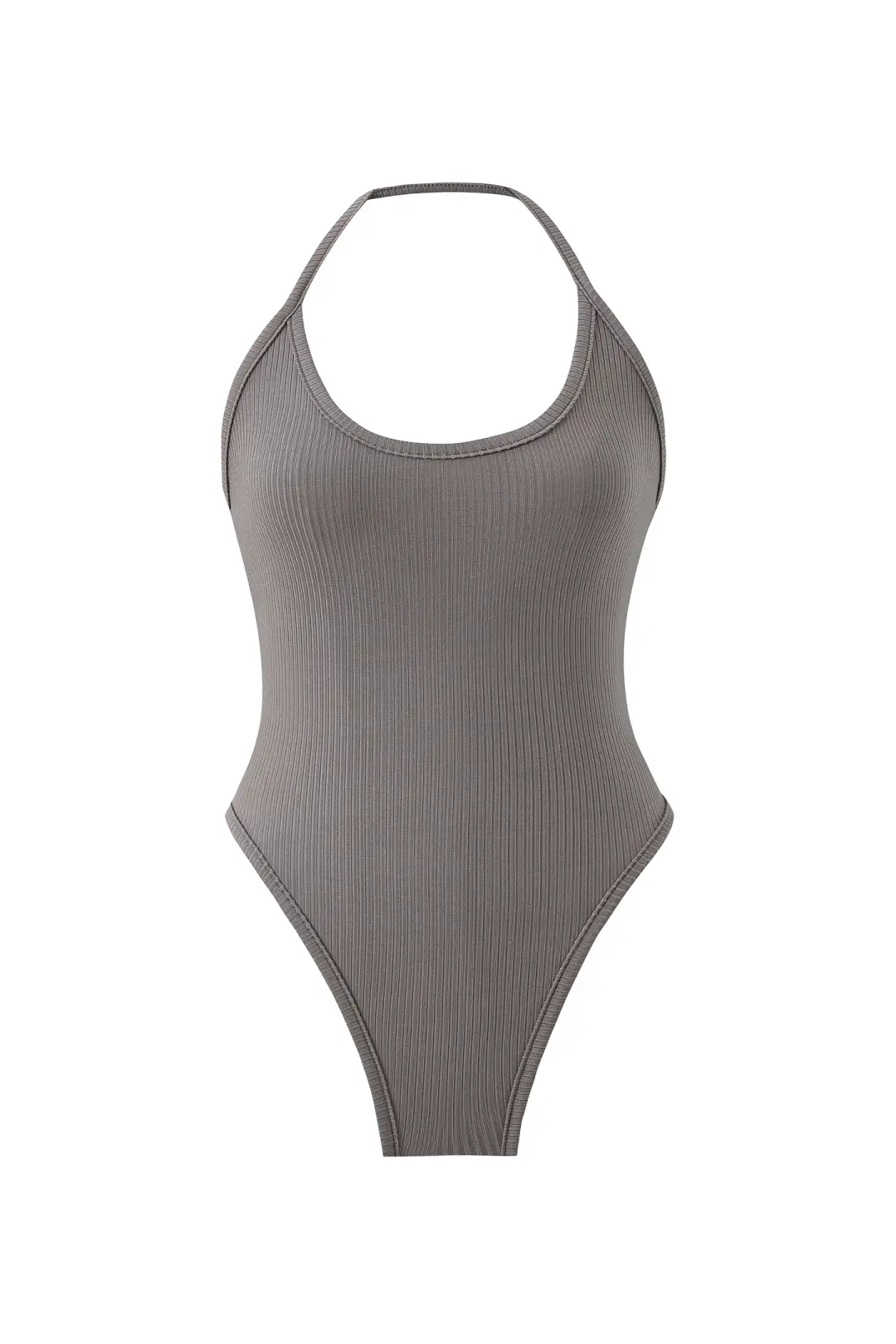 Tencel Rib Thong Halter Bodysuit Gray