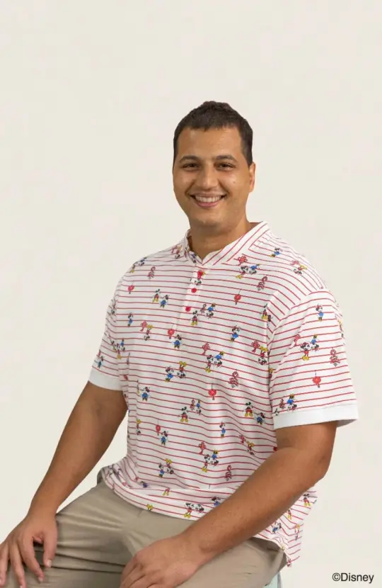 Men's Mandarin-collared Polo Tee - Firecracker Mickey
