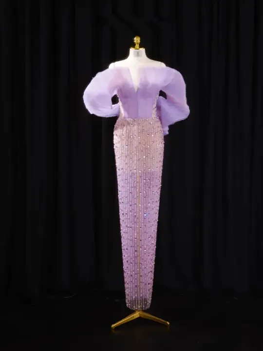 Light purple strapless fitted long ball gown, bridal dress R8906