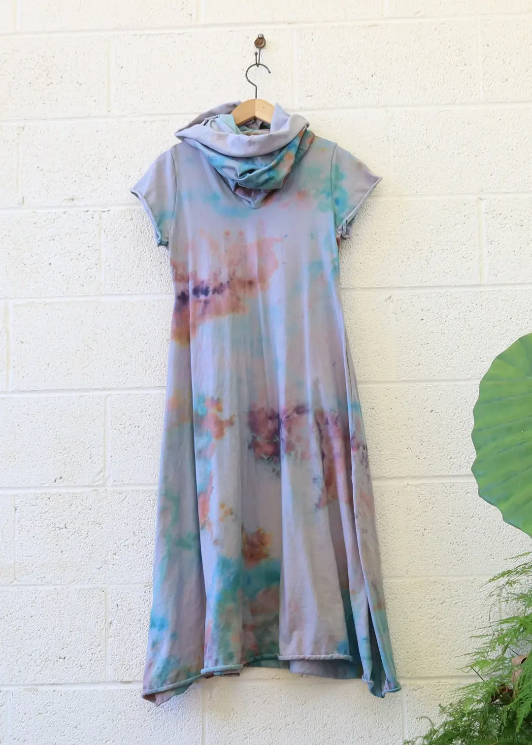 OOAK -  Chunky Cowl Babydoll Below Knee Dress / S / Organic Cotton / Ice Dye (143)