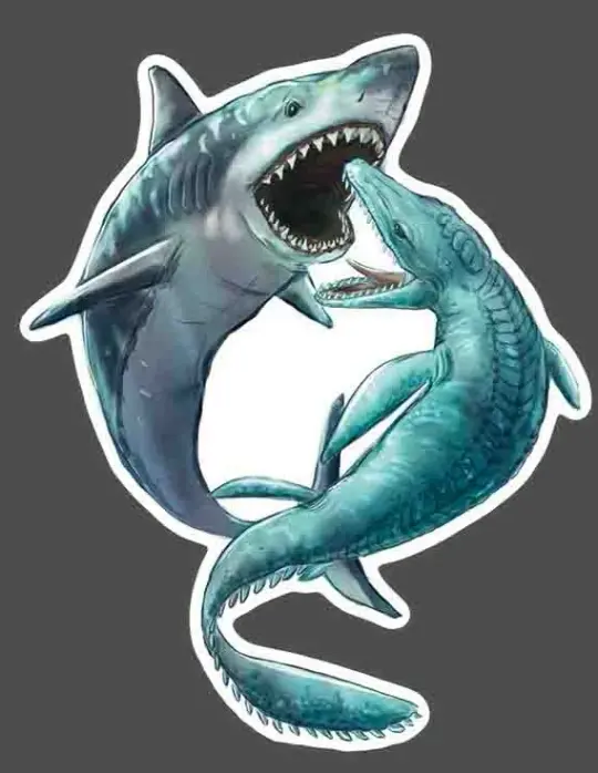 Megalodon vs Mosasaurus Sticker, 3" | Wholesale 6 Pack