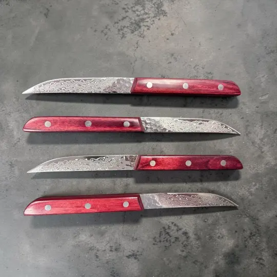 Tsunehisa AUS-10 Damascus Steak Knife Red Handle Set of Four