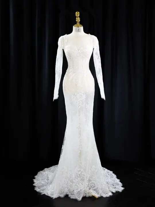 White square neckline, fitted waist, bodycon, sexy long ball gown/bridal dress R8942