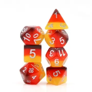Amber Dice Set – 7-Piece Fire Ombre Yellow Red Resin DnD Dice