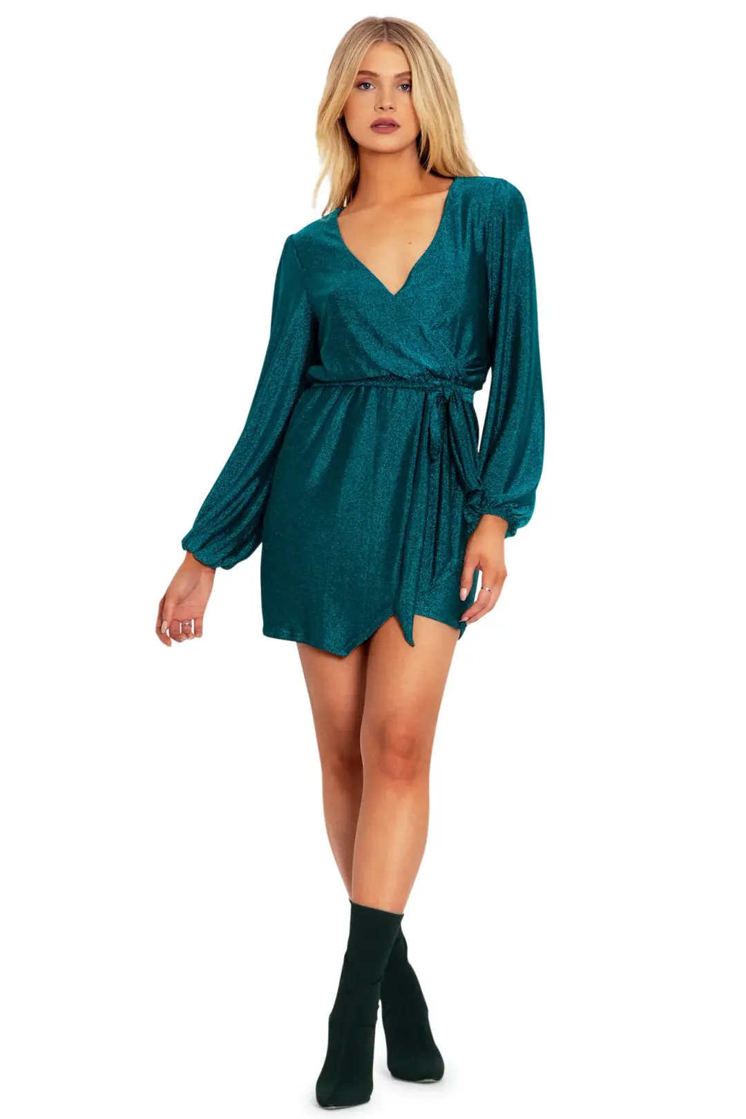 Mermaid Party Lurex Long Sleeve Wrap Dress