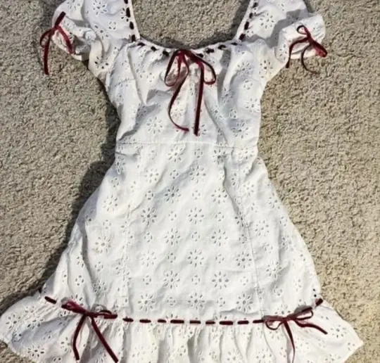 Lovely White Homecoming Dress ,A-Line Square Red Ribbon Cute Princess Dress RS788