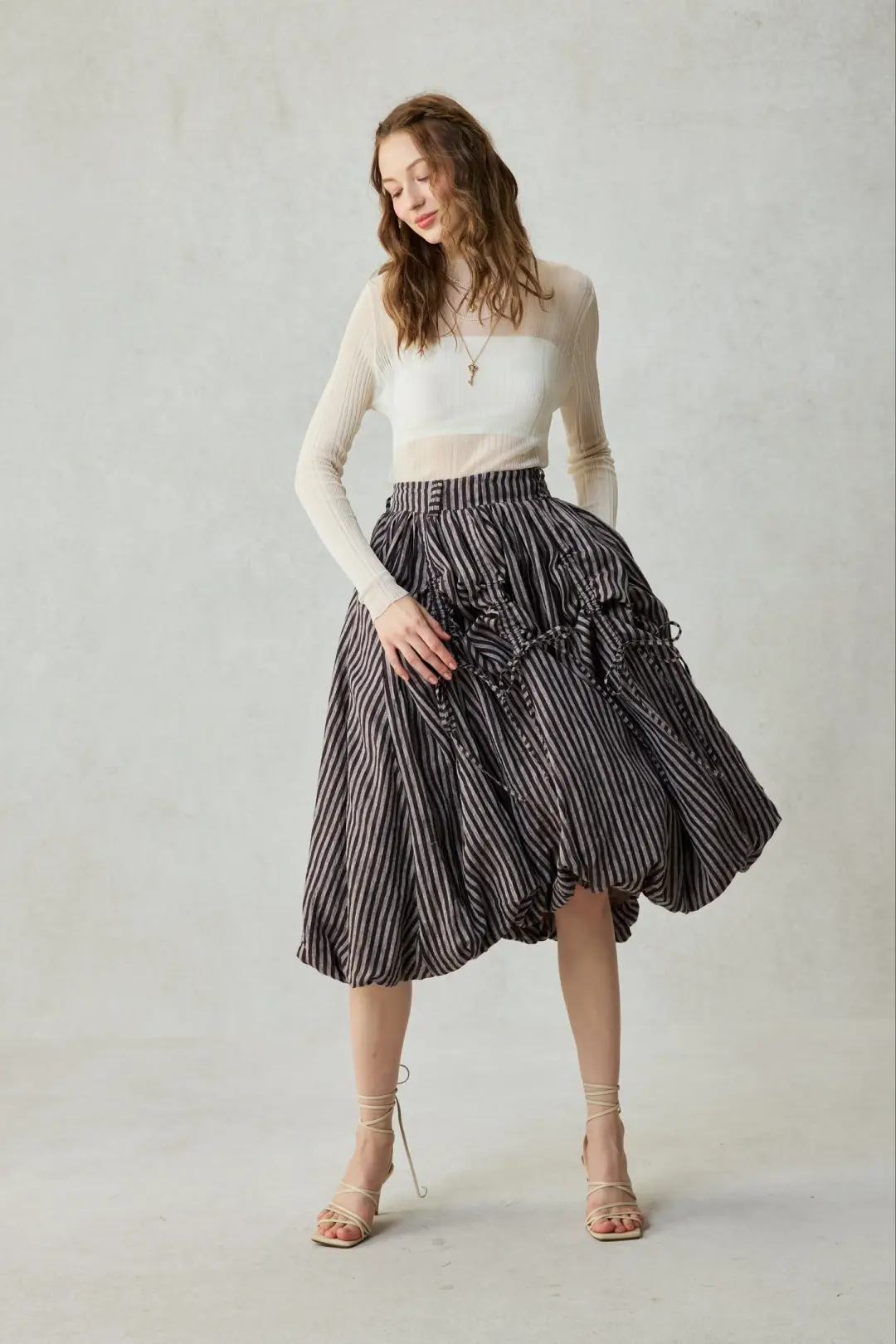Camellia Bubble 22 | Drawstring Bubble Linen Skirt