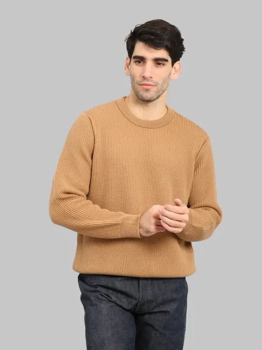 Yonetomi Extra Fine Wool Rib Knit Pullover Camel
