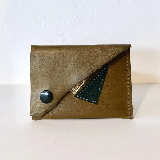 Olive Green, Forest Green & Gold Leather Card Case/ Business Card Holder
