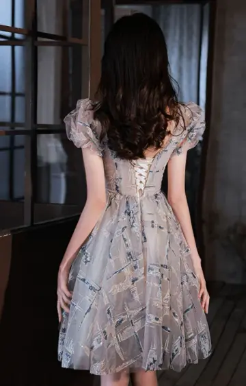 Niche Striped Homecoming Dress , Transparent Tulle Glitter Corset Short Prom Dress RS1703