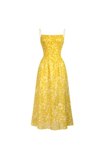 Vibrant Bright Yellow Summer Dress A-Line Spaghetti Straps Corset Maxi Prom Dress RS698