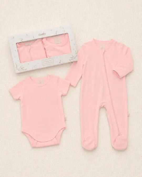 Bamboo 2 Piece Set - Light Pink (Onesie & Sleepsuit)