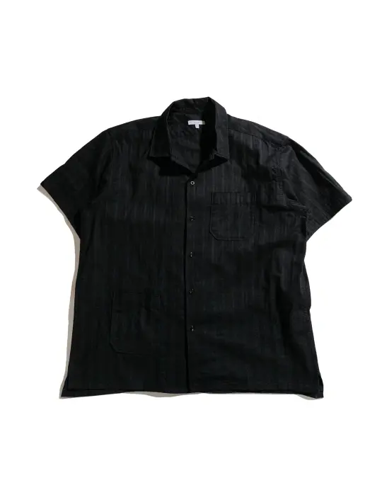 Engineered Garments Camp Shirt Black Cotton Lace Stripe Jacquard