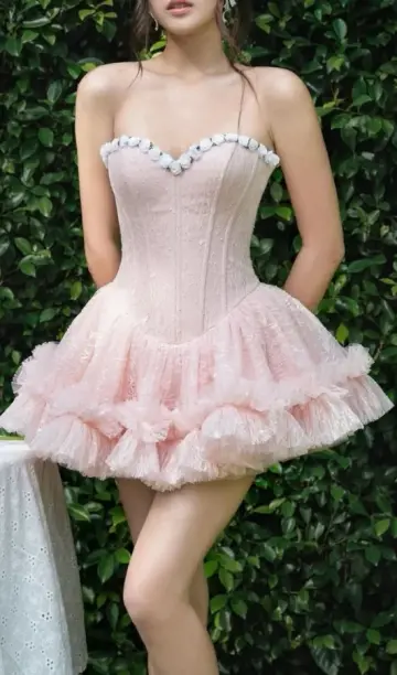 Sweet Tulle Tiered Women's Homecoming Dress Pink Corset Short Prom Dress Birthday Dress RS2853