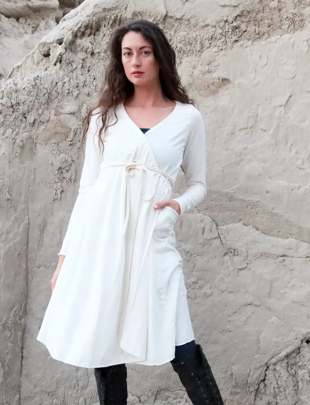 Drawstring Wrap Perfect Pockets Short Dress