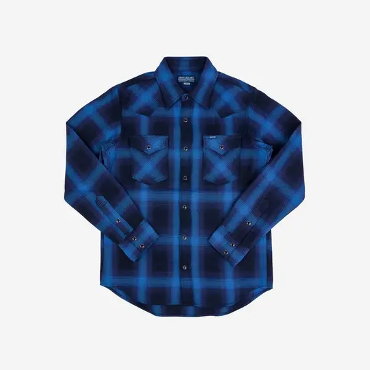 9oz Selvedge Ombré Check Western Shirt - Indigo
