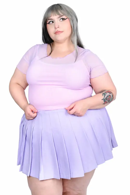 Basics Short Sleeve Mesh Top and Cami Set  - Lav/ Pink