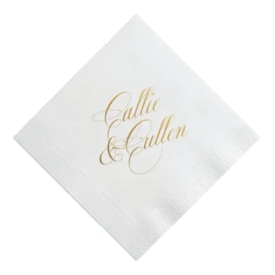 Custom Simple Slanted Couple's Script Name Printed Cocktail Napkins