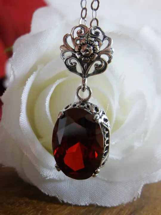 Garnet Pendant, Red Cubic Zirconia (CZ) Edwardian Jewelry #P70