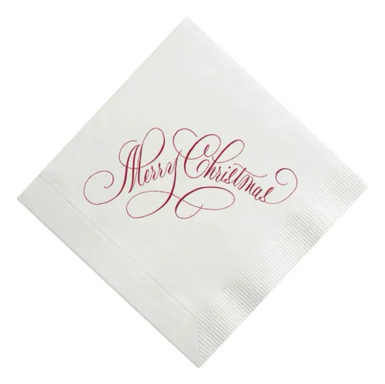 Cherry Red Foil Merry Christmas Cocktail Napkins, Set of 20