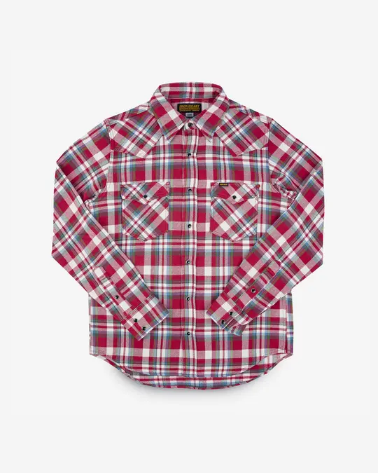 Ultra Heavy Flannel Crazy Check Western Shirt - Red