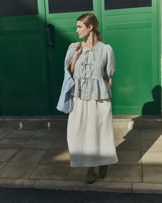 MELINA bow tie linen blouse
