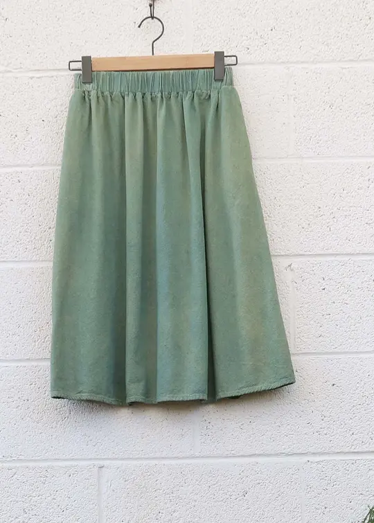 SALE - Mimosa Below Knee Skirt / Sage / XS / Raw Silk (144)