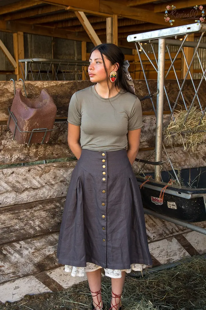 Linen Lacey Jean Skirt in Clean Slate – 2XL