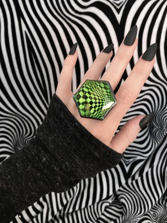 Huge Glowing Green Psychedelic Orbit Ring