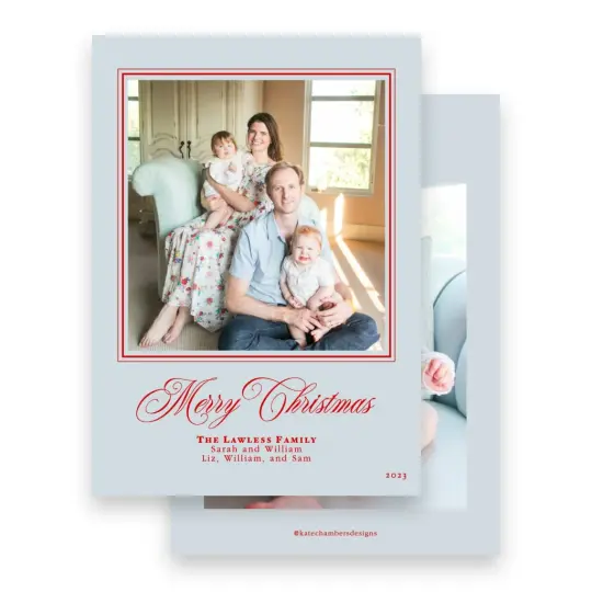 Simple Blue and Red Portrait Holiday Christmas Card