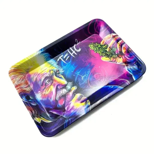 T=HC Einstein Art Rolling Tray with Vibrant Colors & Curved Edges