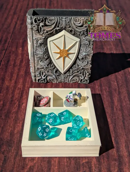 Paladin 3D Printed RPG Spell Book Tome: RPG Dice Tray, Tokens, & Card Storage