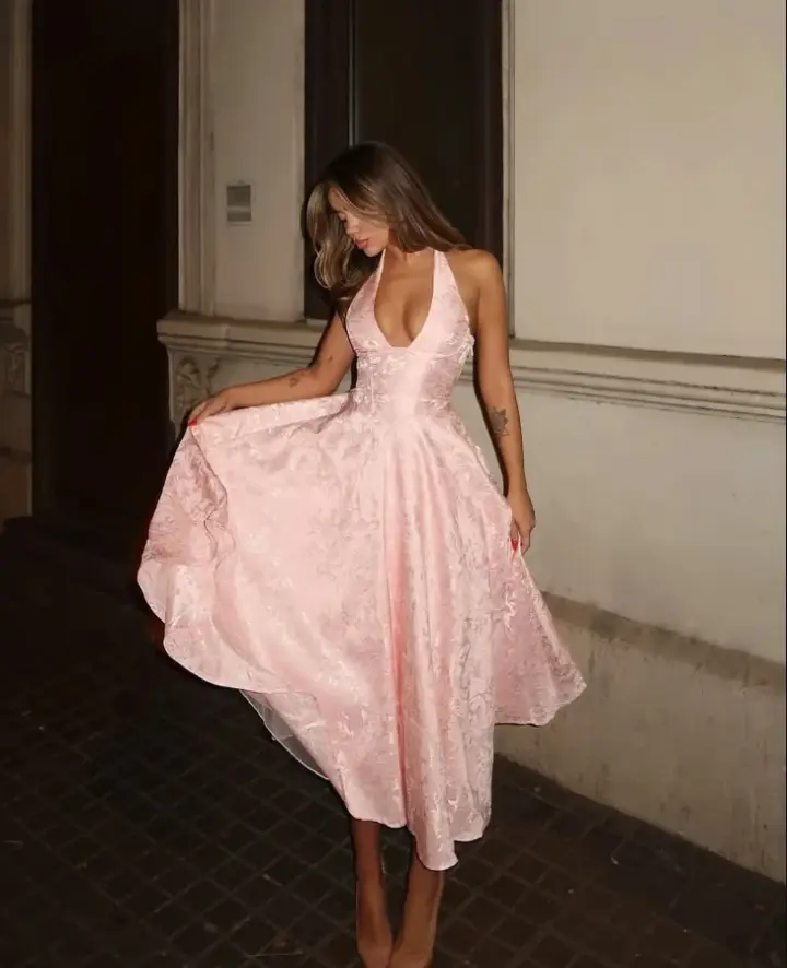 Girlish Printed Pattern Prom Gown Pink Women's Corset Maxi Evening Dress Birthday Dress RS2914