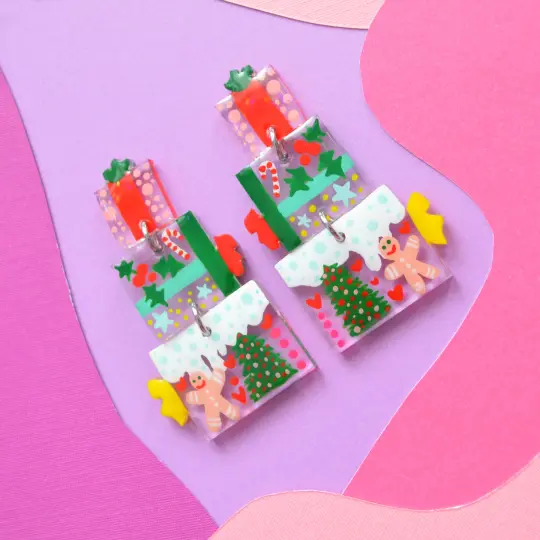 Christmas Present Acrylic and Resin Hand Painted Earrings