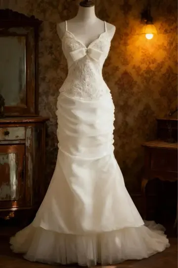 White halter-neck embroidered sexy top with an elegant fishtail skirt for a long ball gown R6750