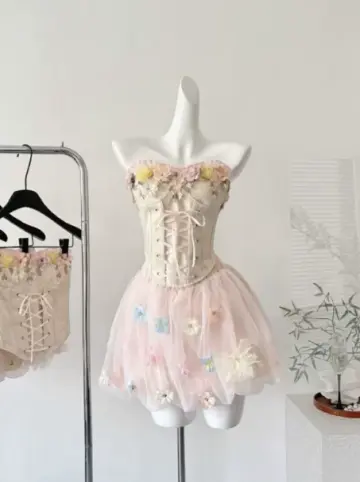 Sweet Blush Pink A-Line Strapless Applique Corset Mini Homecoming Dress RS757