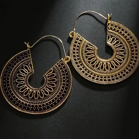 Vintage Mantra Brass Earrings Gold