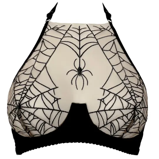 SPIDERWEB EMBROIDERY HALTER BRA