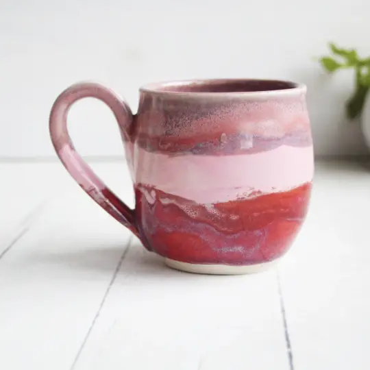 Sale - Shades of Pink and Raspberry Pottery Mug, 12 Ounce, Handcrafted Stoneware Cup, Made in USA