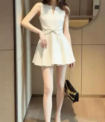 Minimalist White A-line High Collar Corset Mini Evening Dress Homecoming Dress RS532