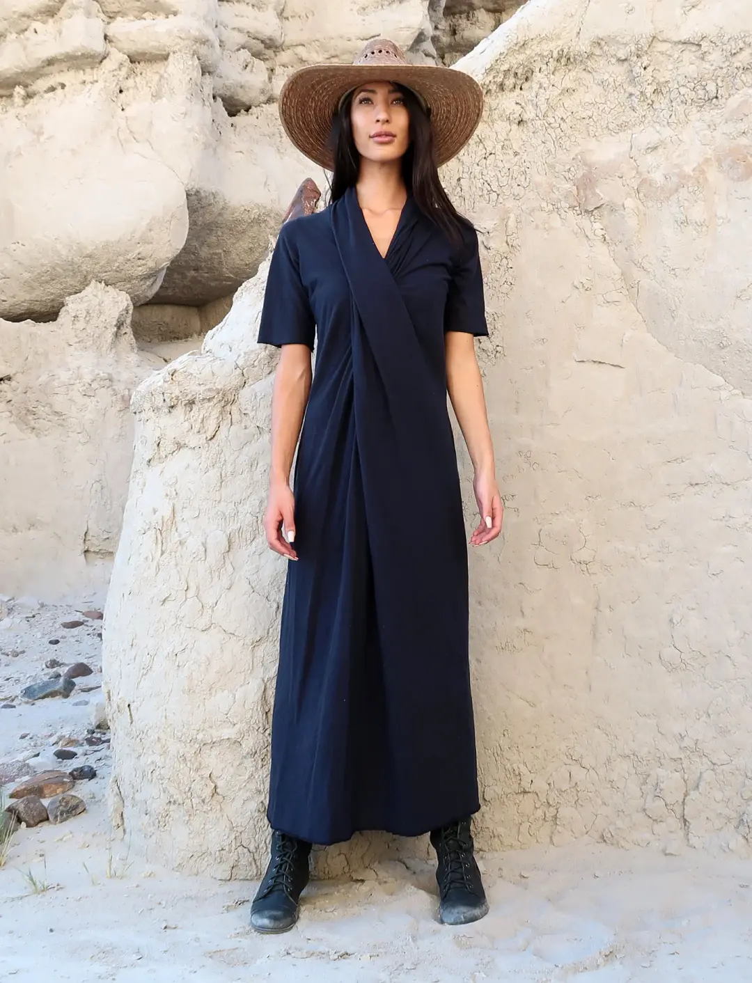 Shawl Collar Pencil Long Dress