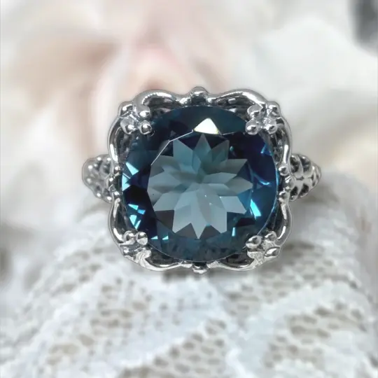 London Blue Topaz Victorian Ring, Natural or Simulated Gemstone #D103