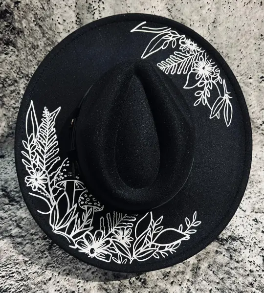 Cottage Floral Vegan Felt XL Brim Gothic Hat