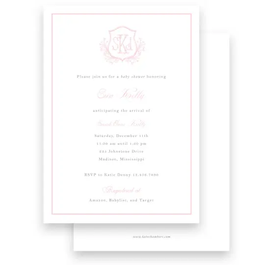 Pink Floral Monogram Girls Baby Shower Invitation