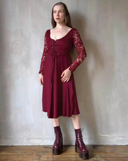 FW'24:  Lace Overlay Dress in Blood Red (Pre-Order)