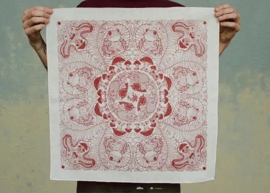 Cream and Red Forest Friends Bandana
