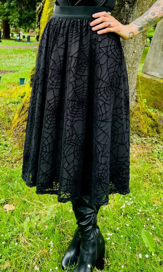 Aradia Skirt Velvet Spider Web - Gothic Flocked Skirt - Alternative Fashion