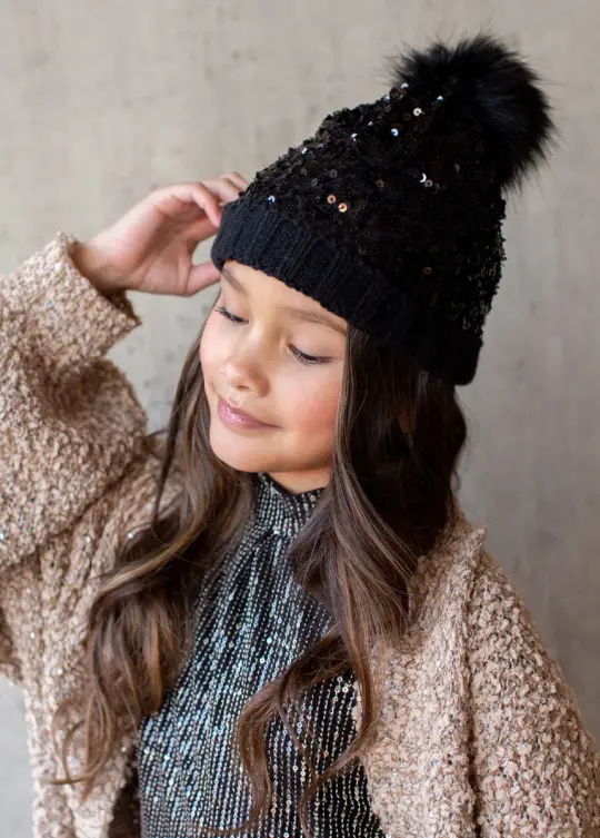 Chloe Sequins Beanie in Black