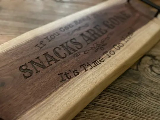 25L023 - Dual Live Edge “Snacks Are Gone” Engraved Walnut Board