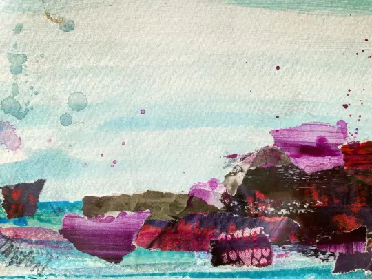 'Purple Rocks' - Mixed Media Painting on Paper